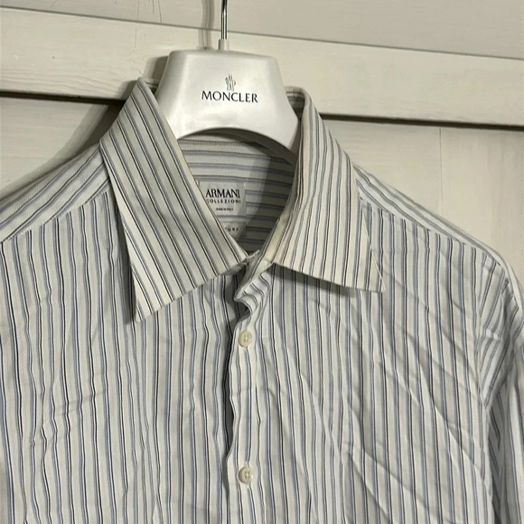 VTG Armani Collezioni Luxury button up shirt L blue stripe L/S Made in Italy - Picture 2 of 12